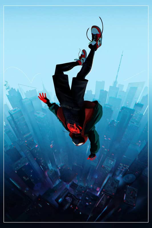 POSTERNEST Spider Man Into The Spider Verse Spider Man Miles Morales City Poster Matte Finish Paper Print Unframed 12 x18 Inch (Multicolor) - Z914