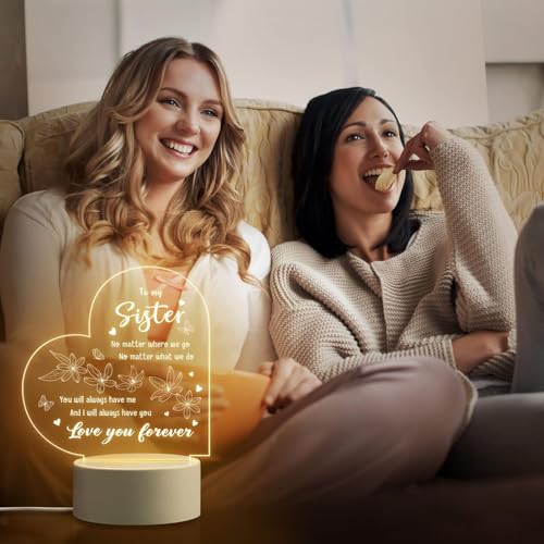Image of Sister Gifts for rakshabandhan - Sister Birthday Gift, Sisters Gifts from Sisters Brother on Graduation, Wedding, Christmas, Engraved Night Lamp