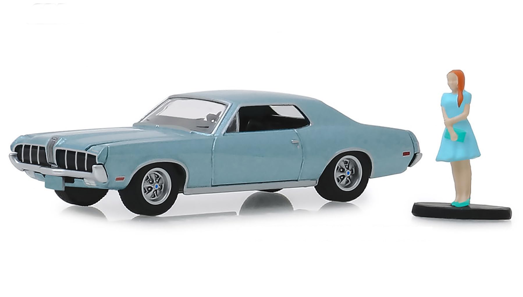 1970 Cougar Mid-Size Car w/Woman in Dress, Light Blue - 97070B/48-1/64 Scale Diecast Model Car