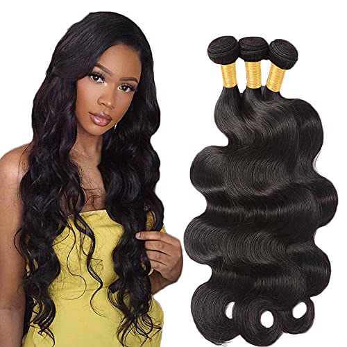AuokMar Hair Extensions 8A Brazilian Virgin Hair Body Wave 3 Bundles 100% Unprocessed Brazilian Body Wave Remy Human Hair Extensions Natural Color Hair Bundles(22 24 26 inches)