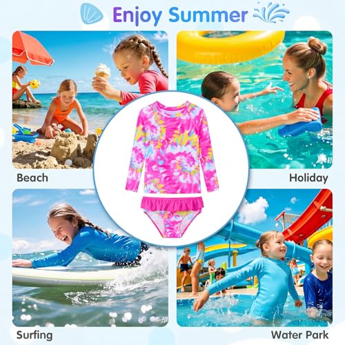 Image of Girls Rash Guard Swimsuit Long Sleeve Tankini Sets Two Pieces Bathing Suit Swimwear UPF 50+ Sun Protection