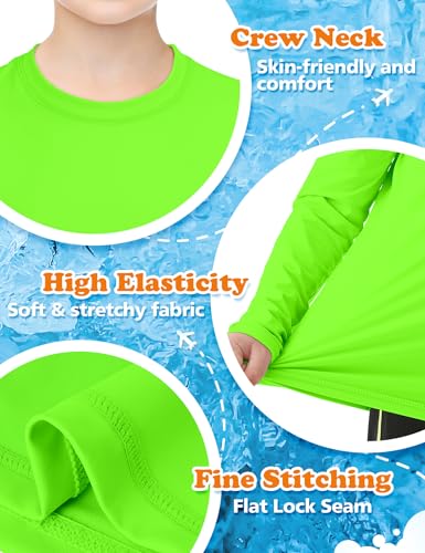 Image of Boys Rash Guard Swim Shirt Long Sleeve Shirts UPF 50+ Sun Shirt Quick Dry Fit Neon Tees Activewear for Kids Girls Youth 2-16Y