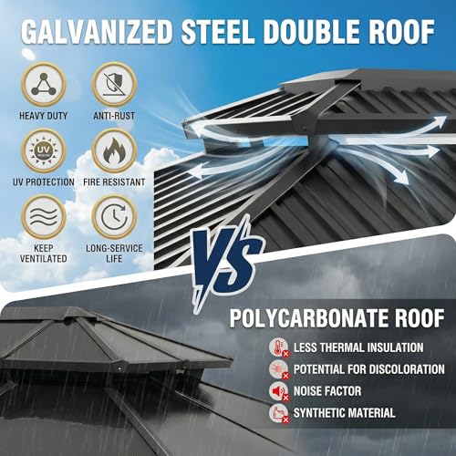 Image of HOTEEL 10x12 Heavy Duty Pavilion with Galvanized Steel Double Roof，Black