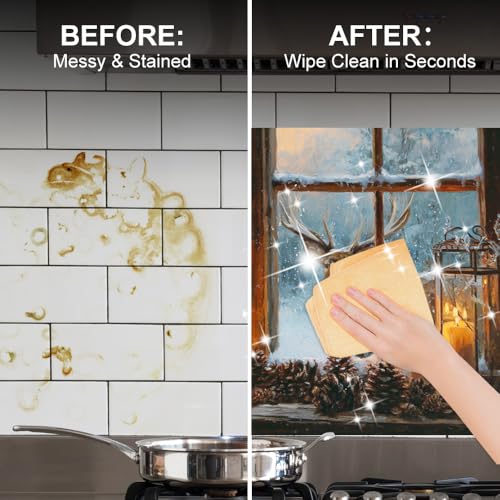 Image of Winter Deer Candle Backsplash Peel and Stick, 35.4x23.6 in