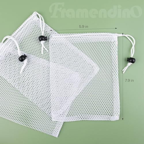 Framendino, 16 Pack White Nylon Mesh Drawstring Bags Small Net 5.5 x 7.5 Inch Travel Stuff for Home2
