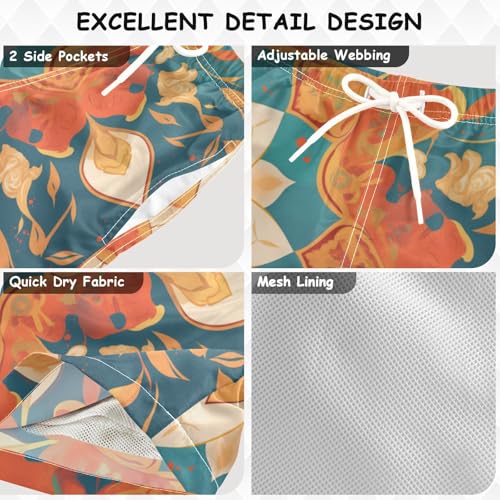 Boys Quick Dry Swim Trunks with Pockets Flower Oriental Classic Mandala Beach Shorts for Kids, Toddler Swimsuit Boy3