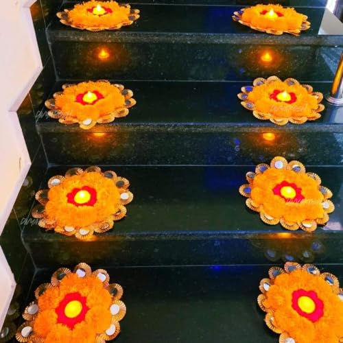 Image of Divyakosh Rangoli Mats with Tealight /Diya Stair for Home Decoration, Set of 10, Home Decorative Diyas,Diwali Gift Lamps, Candles Decor, Homee Decoration, Diwali Decora Items for Decor