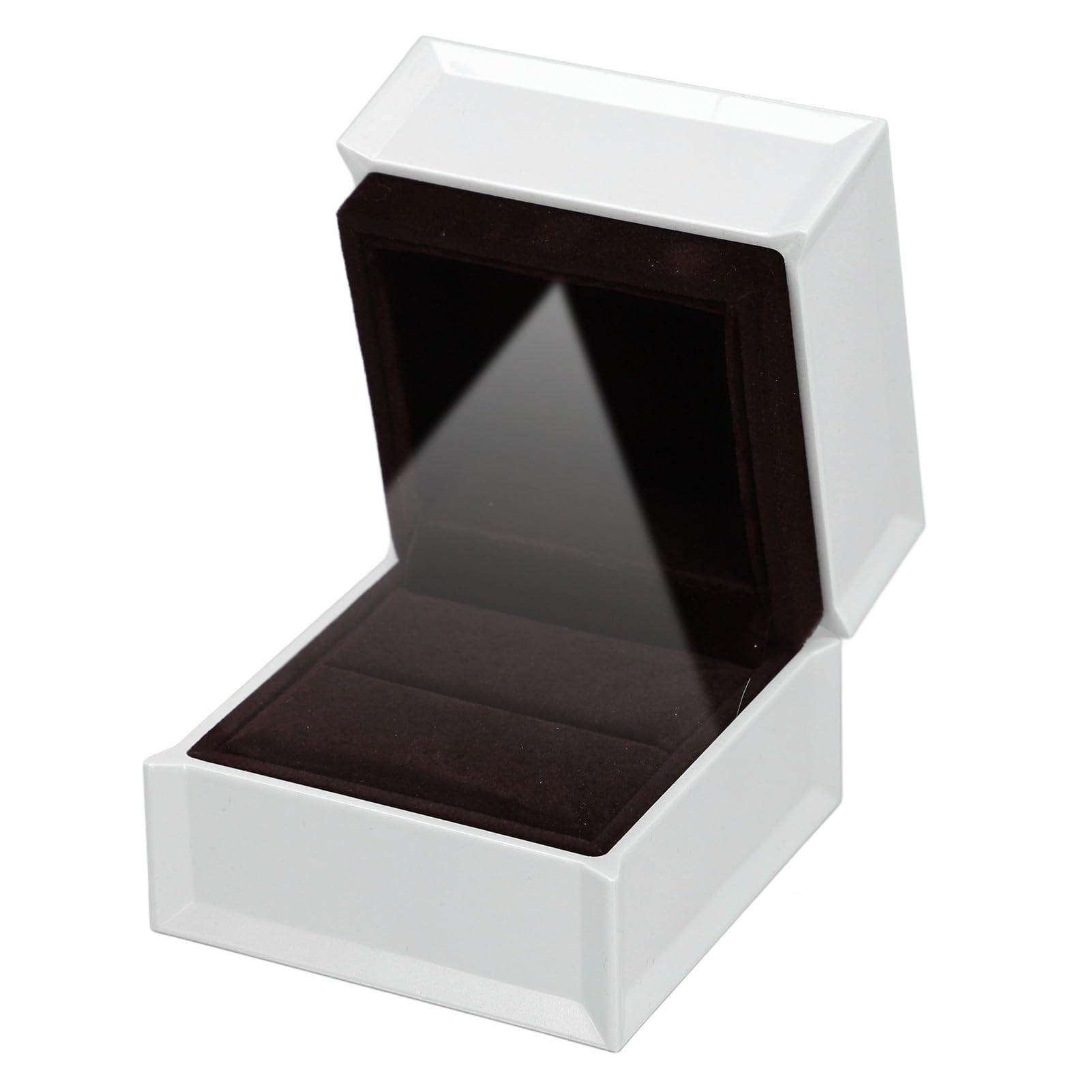 Muiltvoe White LED Ring Box Velvet Jewelry Display Case with Automatic Light for Proposal Engagement Wedding
