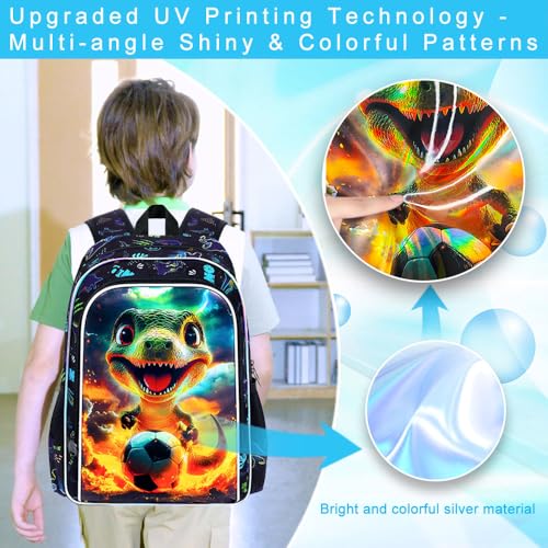 Image of 3Pcs Dinosaur Backpack, Boys Kids Bookbag with Lunch Box, 16 inch Dino School Backpacks for Elementary Preschool Kindergarten (Black)
