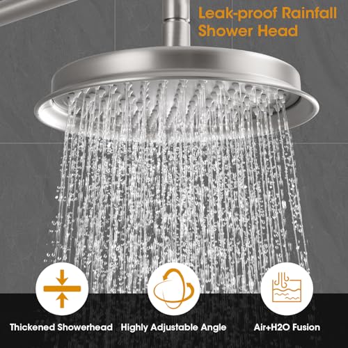 Image of Antique Shower Head with Handheld Spray Combo, Brushed Nickel Rain Shower System with Rough-in Balance Pressure Valve, 9 inch Bathroom Luxury Rain Fall Shower Head Wall Mount Round, (B2312-BN)