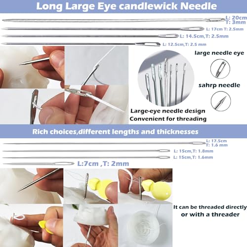 Image of 155PCS Adjustable Candle Hole Drill Needle with Candle Wick Roll 200 Ft,Candle Making Kits to Insert Wick in Silicone Molds,Mold Hook & Eye Punch Needle,Big Hole Long Needle,Stickers,Center Holder