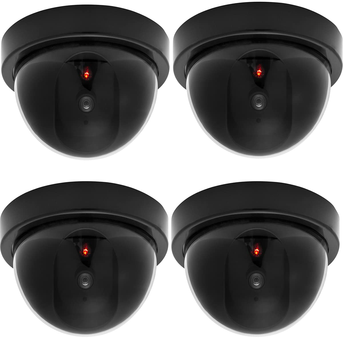 Alfaview Dummy Fake Security CCTV Dome Camera Realistic Look Flashing Red LED Light with Warning Security Alert Sticker Decals Indoor and Outdoor Use, for Homes & Business (Dome-Black-4 Pack)