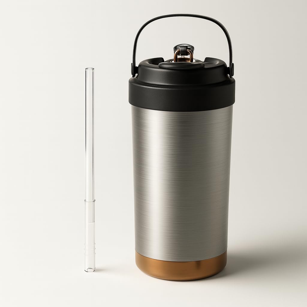 500ml Vacuum Insulated 316 Stainless Steel Travel Mug/Flask/Thermos - Sip-It-Your-Way Lid, Straw - 8-Hour Cold Retention - Comfortable Grip, Sweat Proof, Dishwasher Safe - (Sonic Silver)