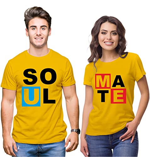 Image of Hangout Hub HH7 Men's & Women's Round Neck Cotton T-Shirt-Soul Mate-Pack of 2-Couple T-Shirts