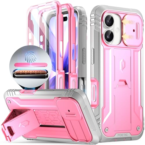 Image of Poetic for iPhone 17 Case with Camera Control Capture Button, [Slide Camera Cover] [Built-in Stand] [Built-in Screen Protector] Full-Body Military Grade Rugged Phone Case for iPhone 17, Pink