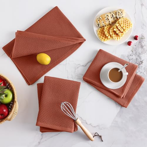 Image of Homaxy 100% Cotton Oversized Waffle Weave Kitchen Dish Towels, Ultra Soft Absorbent Quick Drying Cleaning Towel, 20 x 28 Inches, 6-Pack, Rust