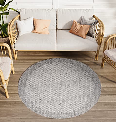 TAPISO Arruba Redonda Alfombra Exterior Interior Salón Habitación Cocina Terazza Dormitorio Balcón Moderna Gris Crema Alfombra de Pelo Corto Tejido Plano 100 x 100 cm Cover