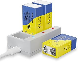 9V Baterías Recargables de Iones de Litio de Capacidad 800mAh (3 baterías con Cargador) Maxlithium