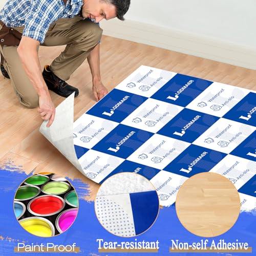 Image of 40inx100ft Heavy Duty Floor Protection Film, Reusable Cover Blue White