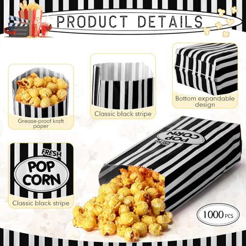 Image of Sherr 1000 Pcs 2oz Popcorn Bags Bulk Black Retro Stripes Disposable Popcorn Bags for Circus Carnival Party Favors Movie Nights Birthday Party Event Supplies Machine Accessories