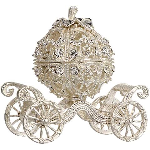 Ipetboom 1Pc Rhinestone Trinket Box, Silver Pumpkin Carriage Trinket Box Princess Crystal Jewelry Box Display Holder Organizer for Accessories, Jewelry, Cosmetics|3.14x2.95x1.97inch Cover