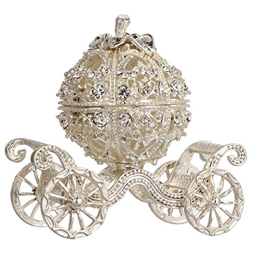 Ipetboom 1Pc Rhinestone Trinket Box, Silver Pumpkin Carriage Trinket Box Princess Crystal Jewelry Box Display Holder Organizer for Accessories, Jewelry, Cosmetics|3.14x2.95x1.97inch