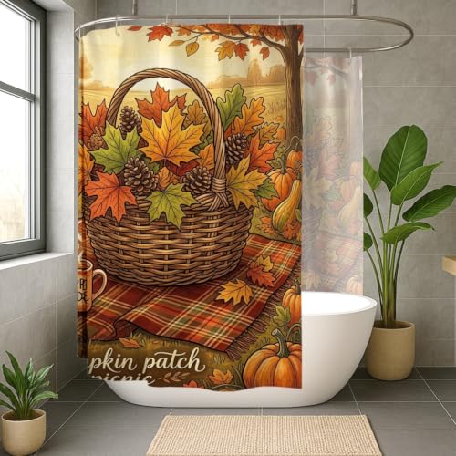 Rideau de douche polyester orange imperméable motif citrouille 274 cm