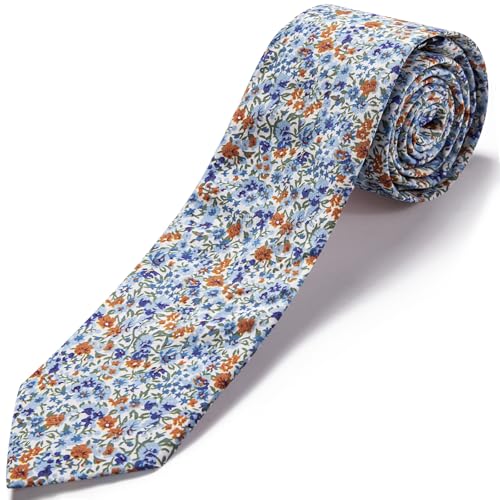 Image of Barry.Wang 100% Cotton Floral Ties for Men 63 inch Extra Long Necktie Clip | Fashion Cotton Printed Neckties,Wildflower 2.76 inch Ties Skinny,Gift Box,Groomsmen Wedding Engagement Graduation