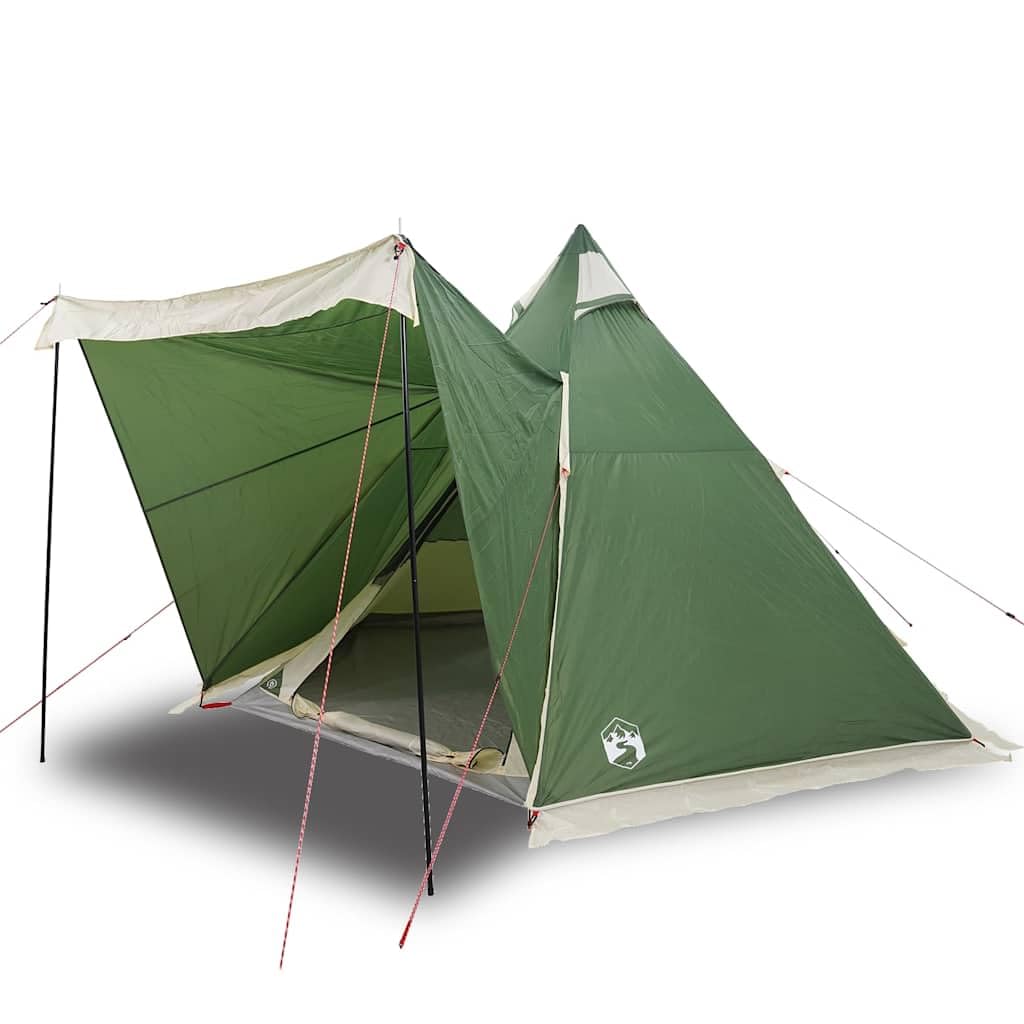 Tipi Familienzelt 6 Personen Grün Wasserdicht Campingzelt mit Regenüberdachung Leicht faltbar für Outdoor Abenteuer Festival Wohnwagen