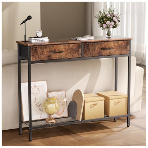 Consejos para Comprar Salas Pequeñas Baratas al mejor precio. 43 SIMPLE ESPACIO Credenza Recibidor, Credenza con Cajones, Muebles para Sala Mesa Consola, con 2 Cajones de Tela y Estantes Dobles, Mesa Recibidor Entrada Apto para Salón Pasillo...