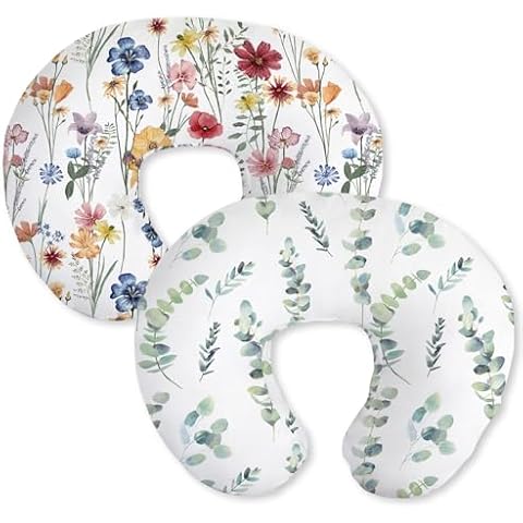 Little Grape Land Nursing Pillow Covers for Baby Girl, Soft Removable Covers Breathable for Breastfeeding Pillows, 2 Pack Nursing Pillow Cases Fit Standard Nursing Pillows, Leaves & Flower Cover