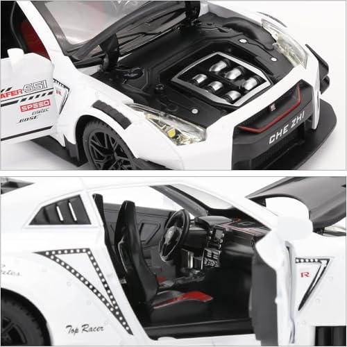 Image of WORSHIPER 1:24 Scale Compatible for Nissan GTR Model Car Toy, Zinc Alloy Pull Back Toy Car with Sound and Light for Kids Boy Girl Gift (1:24 Nissan GTR - White)