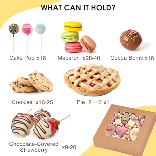 Image of TOMNK 30pcs Pie Boxes, 10x10x2.5 Bakery Boxes with Window, Auto-Popup Brown Bakery Boxes for Pies, Cookie Boxes Treat Boxes for Dessert, Donuts, Muffins