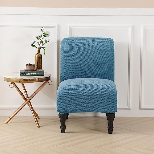 LiveGo Armless Accent Chair Cover Slipcover,Slipper Chair Stretch Spandex Removable for Armless Chair Furniture Protector for Living Dining Room Hotel (Lake Blue)