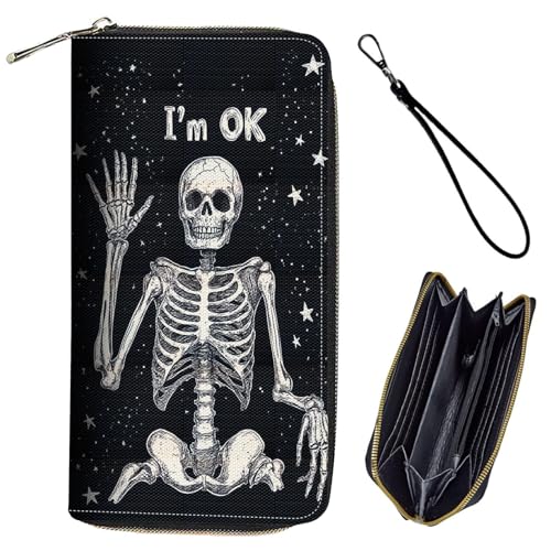 Bxgolkgd Womens Wallet, RFID Blocking Leather Wallet,Large Capacity Wallet Credit Card Holder PU Leather Ladies Clutch with Zipper Coin Pocket - Skeleton