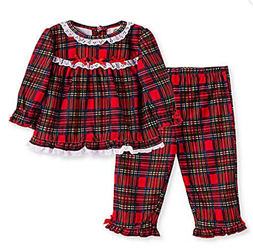 Little Me Girls' Toddler Xmas Plaid Pajamas, 24 Months Red