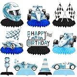 Racing Car Birthday Honeycomb Centerpieces 12Pcs Race Car Party Decorations Vintage Blue Racing Car Table Centerpieces Race Car Birthday Party Supplies for Car Racing Baby Shower Table Decor