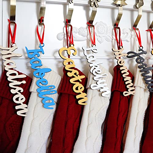Set of 6 Christmas Stocking Name Tags Personalized Xmas Stocking Tags for Gift Christmas Decoration Farmhouse Décor White Gold Red Black