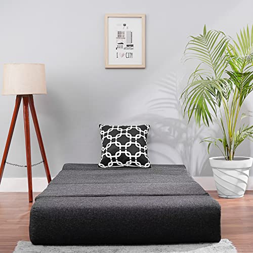 Image of Convertible Fabric Sofa Cum Bed | Foldable Double Foam & Washable Cover with Cushions | Modern Design Use Living Room & Guest Room (Dark-Grey-Multi-Chain, 3X6 Ft)