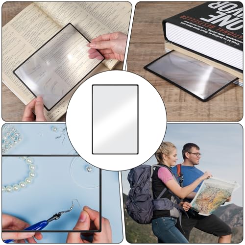 Gjinxi Magnifying Glass for Reading 4Pcs, 3X Lightweight Handhold Full Page Magnifier, Rectangular Flat Sheet Fresnel Lens, Magnifier for Seniors and Low Vision Reading, Inspection, Coins, Jewelry - Thumbnail 6