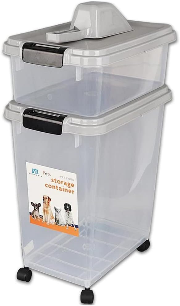3-Piece Airtight Pet Food Storage Container with Measuring Scoop Plastic Pet Dog Cat Animal Dry Food Dispenser (Grey)