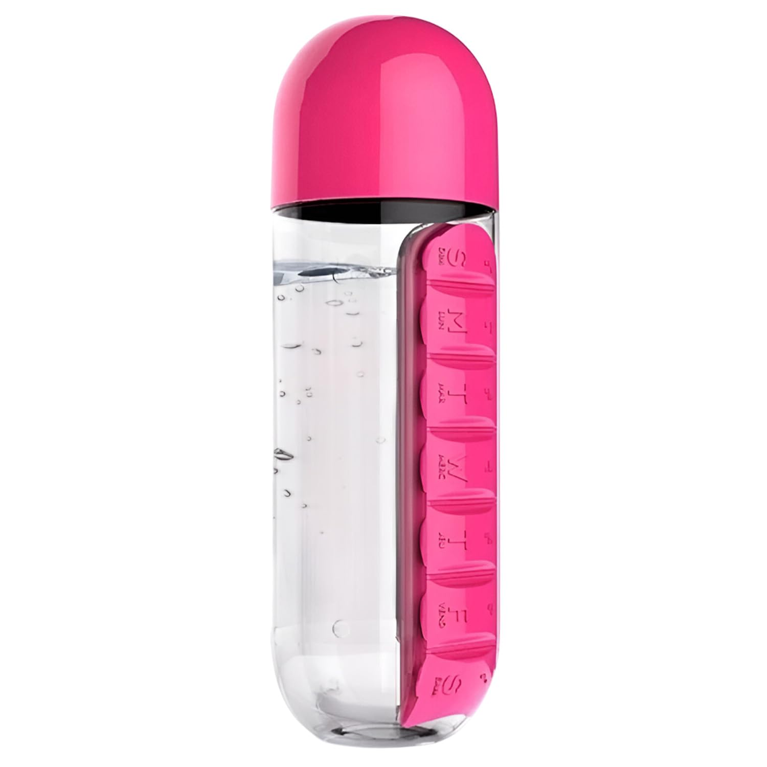 SYGA 2-in-1 Water Bottle with 7-Day Medicine Organiser, Portable Travel Pill Box Container (Pink)-image-22