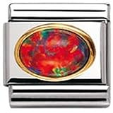  Nomination Composable Classic Edelsteine OVAL aus Edelstahl und 18K-Gold (Opal ROT) 030502