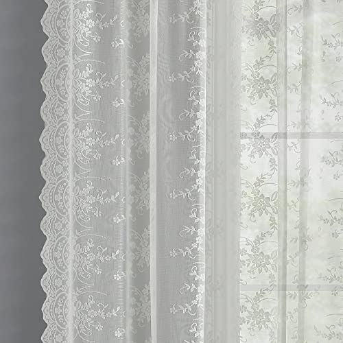 Kotile Ivory Lace Curtains 72 Inches Long - Antique Lace Curtains For Bedroom, Rustic Branch Floral Sheer Lace Curtains, Privay Window Lace Curtain Panels, 52 X 72 Inch, 2 Panels, Ivory/Cream #TOP4