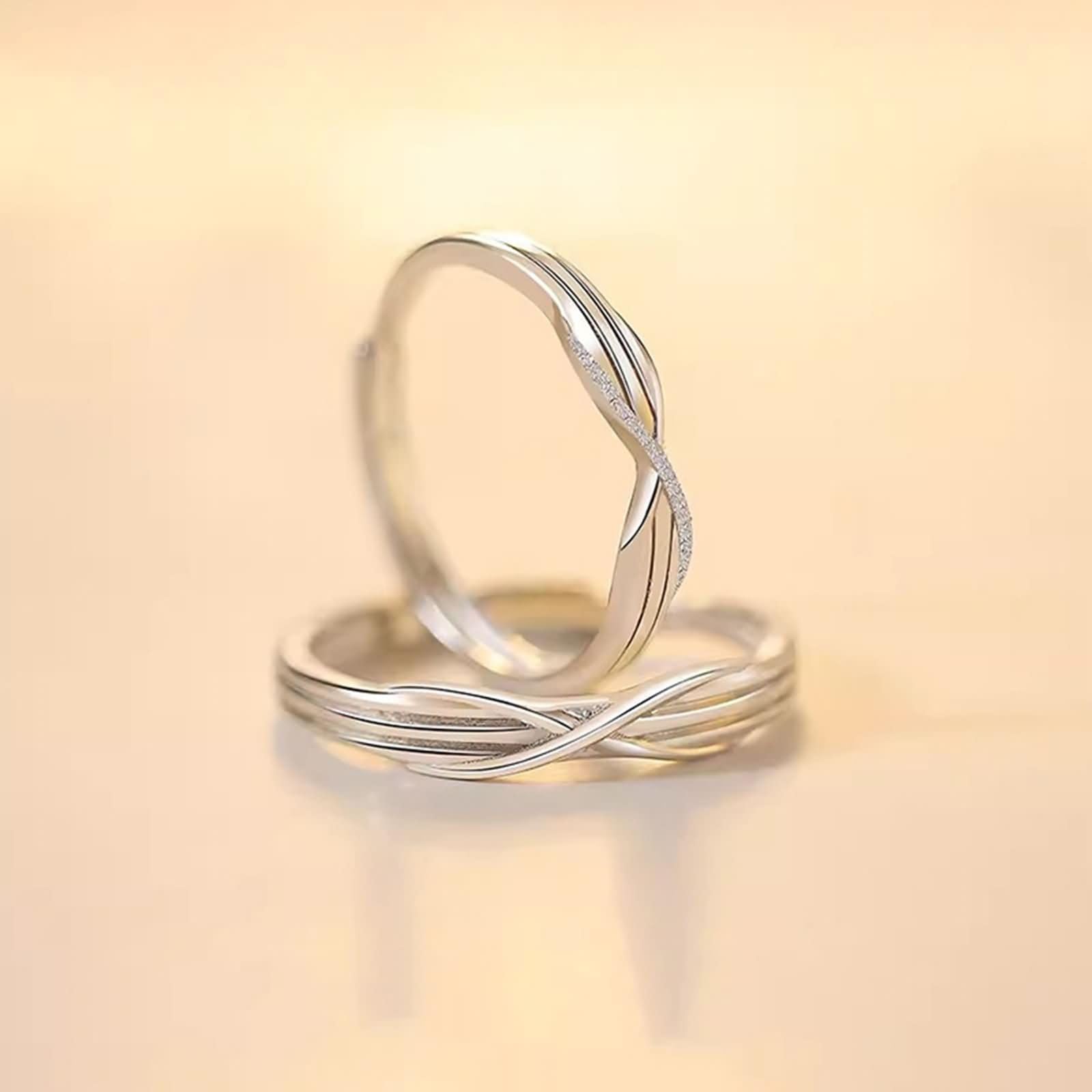 Anillos Ajustables Nombre Grabado Mujer Hombre Plata Ley 925, Entretejer, Anillos de Boda Pareja Plata