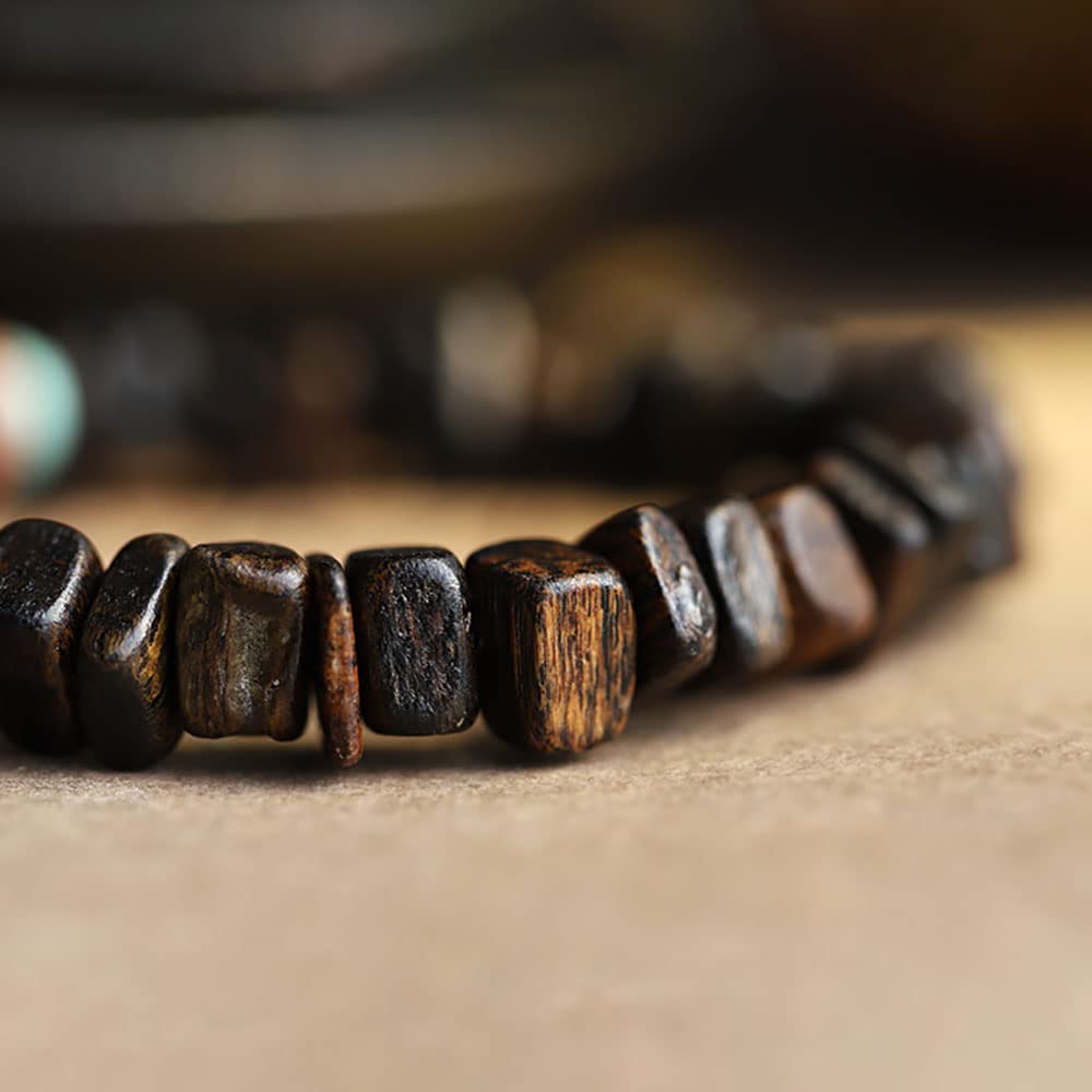 Mala + modlitewny + koraliki + bransoletka, Bransoletka z koralików drewnianych Kalimantan Agarwood, ręcznie robiona, z zawieszką Buddy Modlitwy
