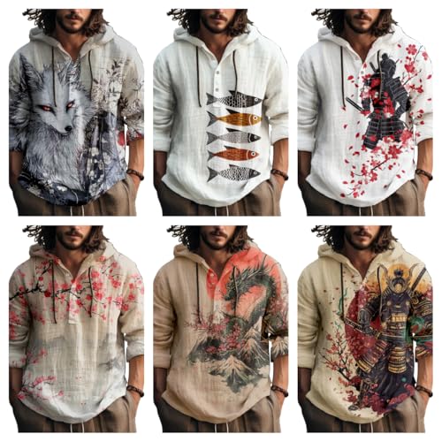 Graphic Long Sleeve Hoodies Shirts for Men Hooded Henley Casual Summer Shirts Lightweight Thin Fashion Hoodies4