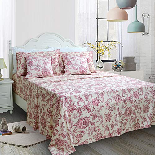 Image of FADFAY Red Floral Bedding Elegant Bed Sheets Set Luxury Bedding Collections 800 Thread Count 100% Egyptian Cotton Deep Pocket Fitted Sheet,4 Piece-Full Size
