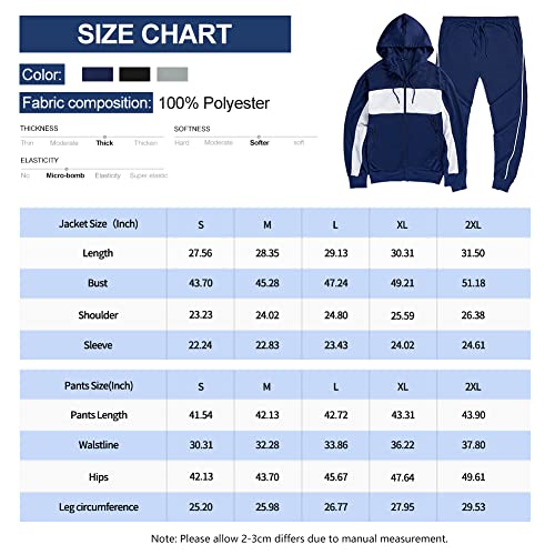 Mens Tracksuit Set Bottoms Full Zip Hooded Top Joggers Trousers Casual Fleece Gym Suit Jacket with Pockets - Image 6