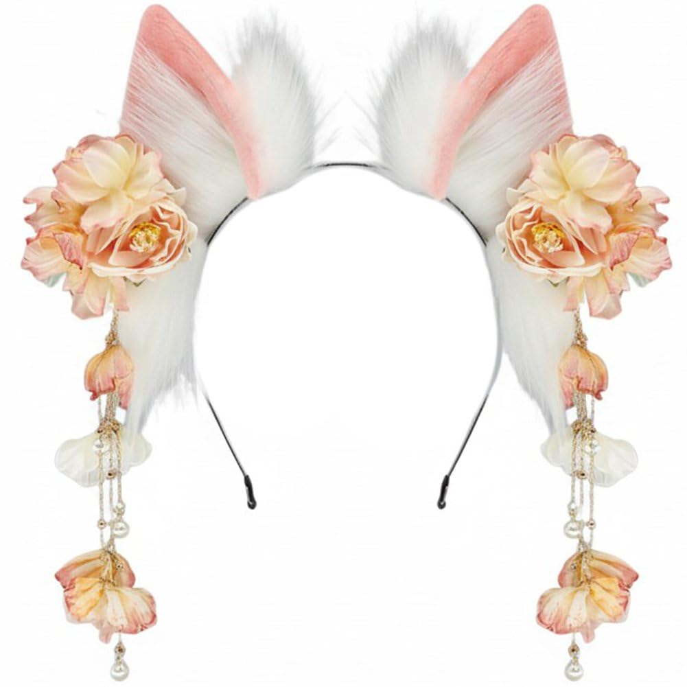 Serre-tête oreilles de renard et son pompon fleuri idéal pour rayonner en exposition de BD